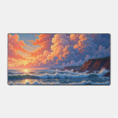 Dreamy Ocean Sunset Cumulus Clouds Coastal Scenery デスクマット (正面)