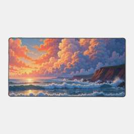 Dreamy Ocean Sunset Cumulus Clouds Coastal Scenery デスクマット