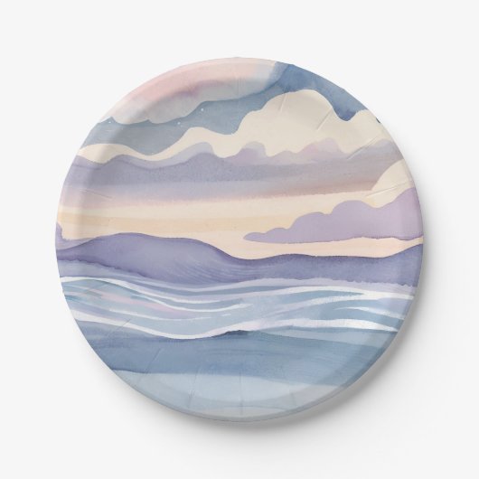 Dreamy Ocean Waves | Watercolor ペーパープレート (正面)