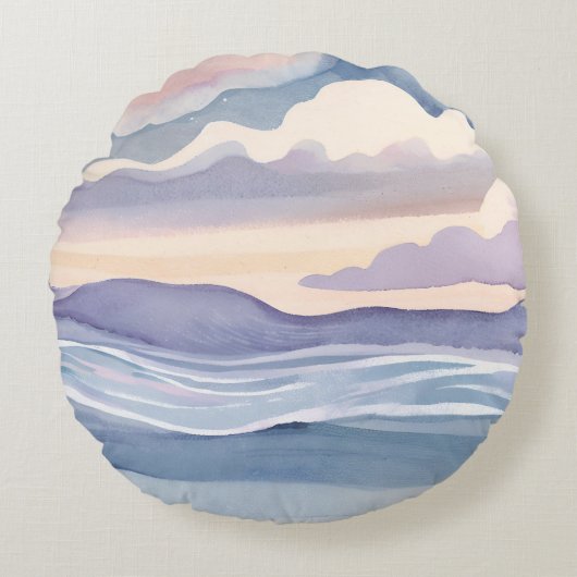 Dreamy Ocean Waves | Watercolor ラウンドクッション (正面)