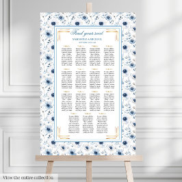 Dreamy Pastel Blue Gold Watercolor Seating Chart ポスター