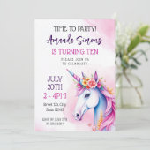 Dreamy Pastel Floral Unicorn Girl 10th Birthday 招待状 (スタンド正面)