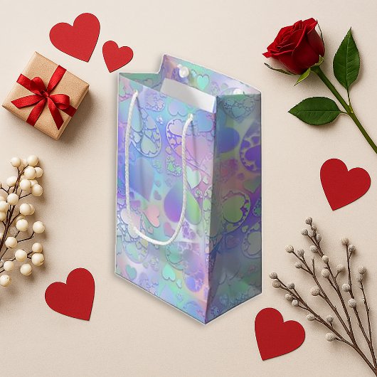 Dreamy Pastel Holographic Heart Pattern Design スモールペーパーバッグ
