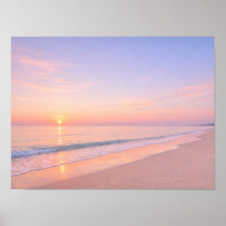 Dreamy Pastel Pink Beach Sunrise Coastal ポスター