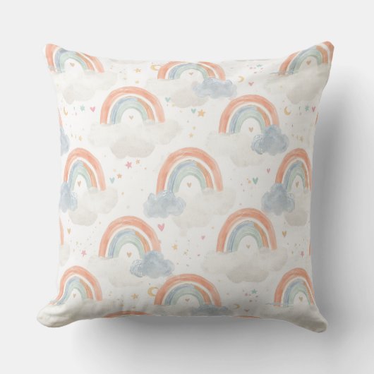 Dreamy Pastel Rainbow Nursery Pillow | Watercolor クッション (正面)