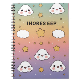 “Dreamy pastel, soft clouds, stars, notebook cover ノートブック
