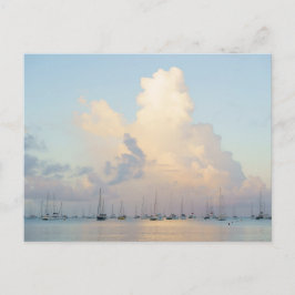 Dreamy pastel sunrise over bay and sailing boats ポストカード