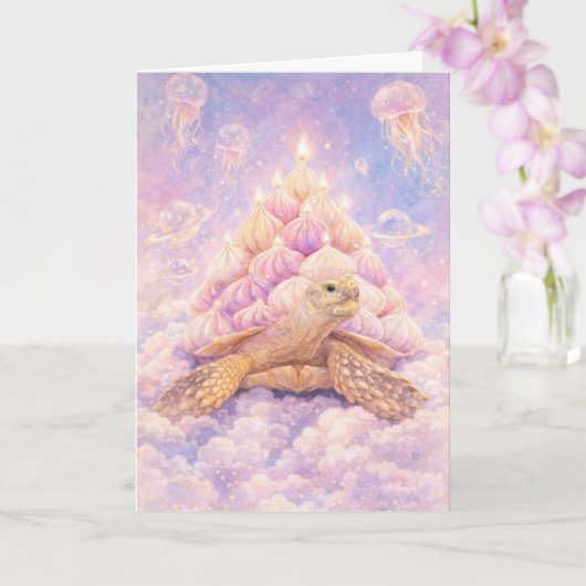 Dreamy Pastel Zefir Birthday turtle in clouds  カード (蘭)