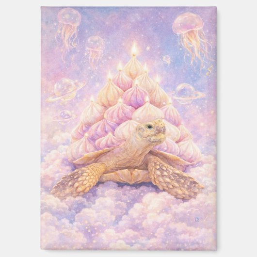 Dreamy Pastel Zefir Birthday turtle in clouds  マグネット (正面)