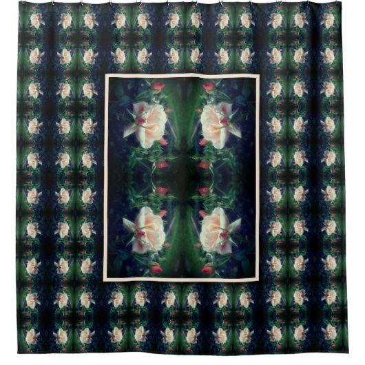 Dreamy Peach Rose And Buds Flower Art シャワーカーテン (正面)