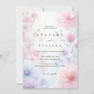 Dreamy Pink Blue Watercolor Fantasy Floral Fine 招待状
