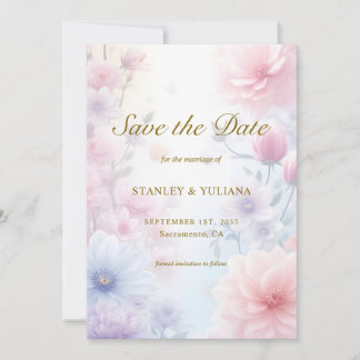 Dreamy Pink Blue Watercolor Fantasy Floral Fine 招待状