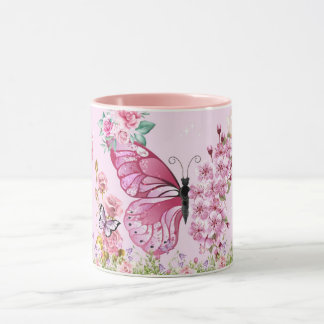 Dreamy Pink Butterfly Mug – Floral Aesthetic Coffe マグカップ