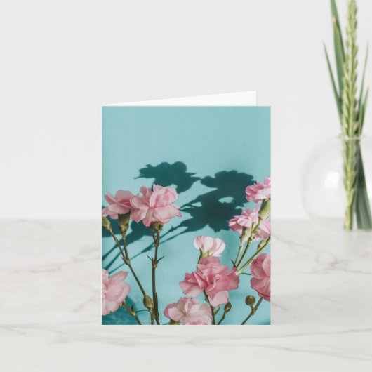 Dreamy pink carnation flowers on blue background カード (正面)