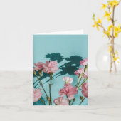 Dreamy pink carnation flowers on blue background カード (黄色い花)