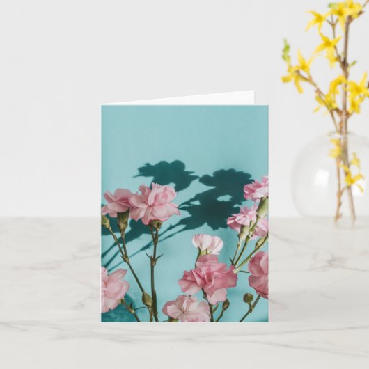 Dreamy pink carnation flowers on blue background カード (黄色い花)