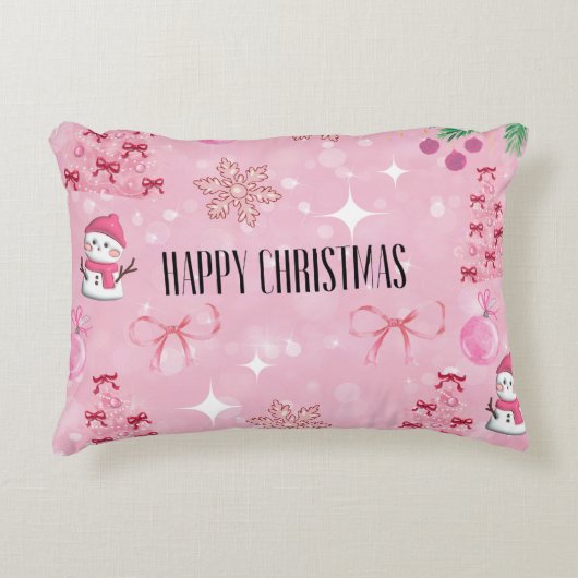 Dreamy Pink Christmas Pillow, Soft Girl Holiday❤️ アクセントクッション (正面)