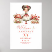 Dreamy Pink Fairy Floral Birthday Welcome Sign ポスター (正面)