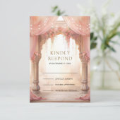 Dreamy Pink Floral Indian Mandap Hindu Wedding 出欠カード (スタンド正面)