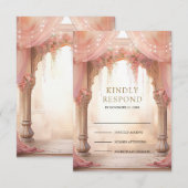 Dreamy Pink Floral Indian Mandap Hindu Wedding 出欠カード (正面/裏面)