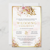 Dreamy Pink Floral Indian Mandap Hindu Wedding 招待状 (正面)