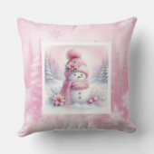 Dreamy Pink Forest Pillow Pinkmas Snowman Gift クッション (裏面)
