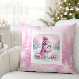 Dreamy Pink Forest Pillow Pinkmas Snowman Gift クッション