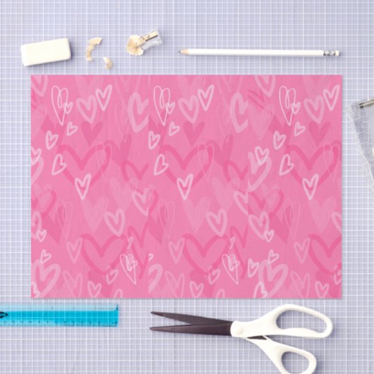 Dreamy Pink Hearts Pattern Tissue Paper 薄葉紙 (クラフト)