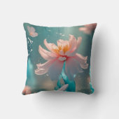 Dreamy Pink Lotus and Butterfly in Aqua Water クッション (裏面)