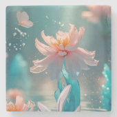 Dreamy Pink Lotus and Butterfly in Aqua Water ストーンコースター (正面)