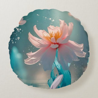 Dreamy Pink Lotus and Butterfly in Aqua Water ラウンドクッション