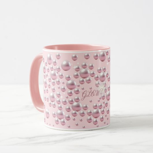 Dreamy Pink Pearl Mug - Soft Aesthetic, coffee cup マグカップ (正面左)