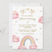 Dreamy Pink Rainbow Unicorn Birthday 招待状 (正面)