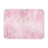Dreamy Pink Rose Floral Pattern Pearls Bows Sparks マグネット (横)