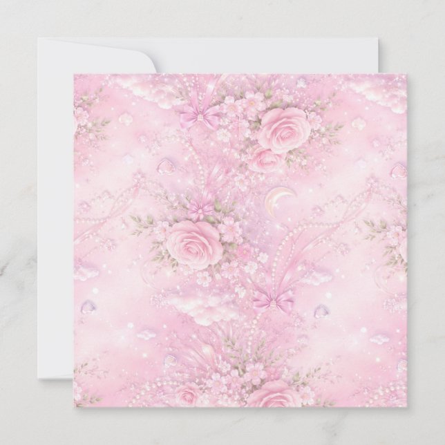 Dreamy Pink Rose Floral Pearls Bows Sparkle Pastel (正面)