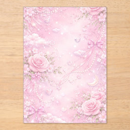 Dreamy Pink Rose Floral Pearls Bows Sparkle Pastel アクリル招待状