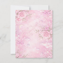 Dreamy Pink Rose Floral Pearls Bows Sparkle Pastel 出欠カード