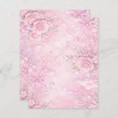 Dreamy Pink Rose Floral Pearls Bows Sparkle Pastel 出欠カード (正面/裏面)