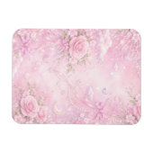 Dreamy Pink Rose Floral Pearls Bows Sparkles マグネット (横)
