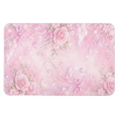 Dreamy Pink Rose Floral Pearls Bows Sparkles マグネット (横)