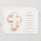 Dreamy Pink Shades Floral Cross-Shape Baptism 招待状 (正面)