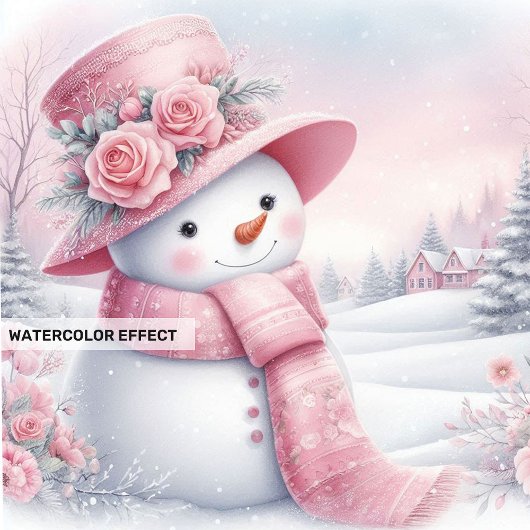 Dreamy Pink Snowman Digital Christmas Invite  招待状