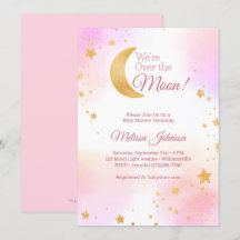 Dreamy Pink We're Over the Moon Girl ベビーシャワー