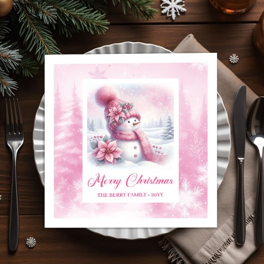 Dreamy Pinkmas Christmas Napkins Winter Forest Kid スタンダードカクテルナプキン