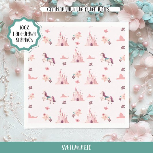 Dreamy Princess Castle Paper Napkin スタンダードカクテルナプキン