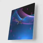 Dreamy PurpleおよびBlue Sweepフラクタル スクエア壁時計 (傾斜)