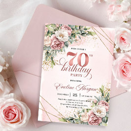 Dreamy Rose Gold Floral Greenery 70th Birthday  招待状