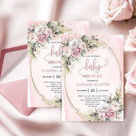 Dreamy Rose Gold Flowers Greenery Girl Baby Shower 招待状