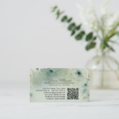 Dreamy Sage Green & Gold Watercolor QR Code 名刺 (スタンド正面)