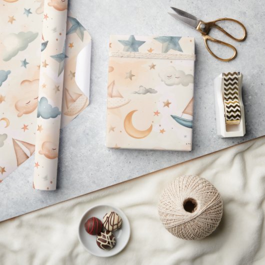 Dreamy Sailboats & Stars Wrapping Paper ラッピングペーパー (クラフト)